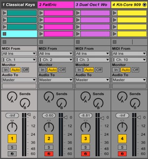 Ableton Live Mixer view filtering MIDI channels for different Overlays