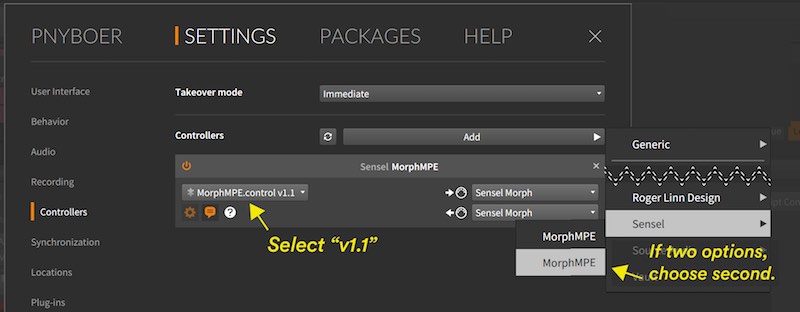 Bitwig Studio preferences for Control Surface Script for Morph