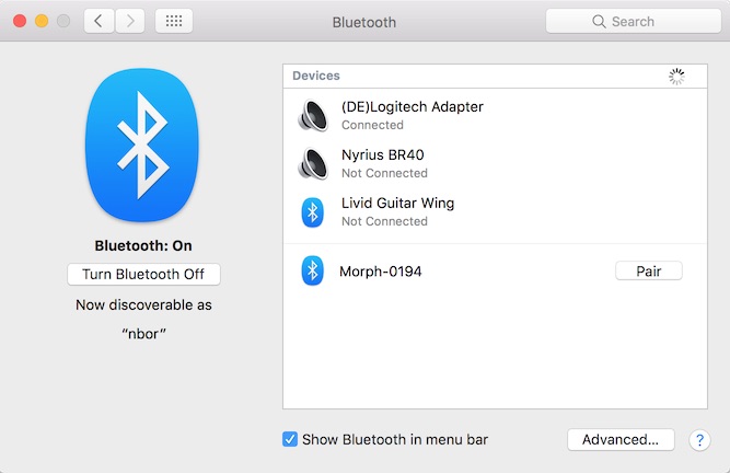 Pair the Sensel Morph to macOS bluetooth