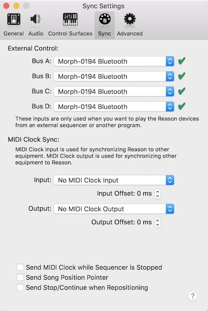 Propellerheads Reason Split Setup for Sensel Morph Bluetooth connection