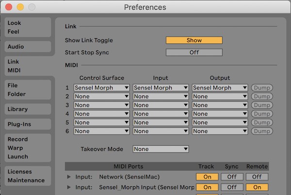 Set Sensel Morph as MIDI Controller