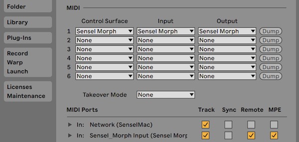 Set Sensel Morph as MIDI Controller