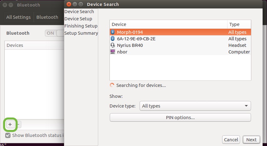 Ubuntu Bluetooth Settings panel