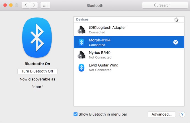 Pair the Sensel Morph to macOS bluetooth