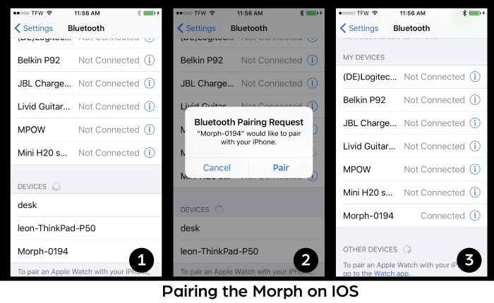 Pair the Sensel Morph to iOS bluetooth