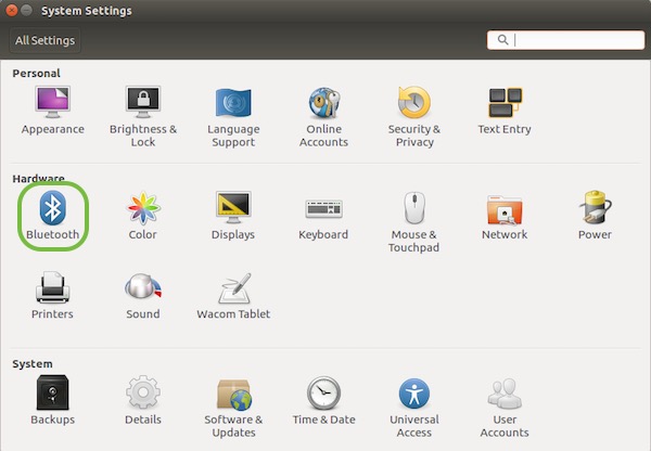 Ubuntu Bluetooth Settings panel